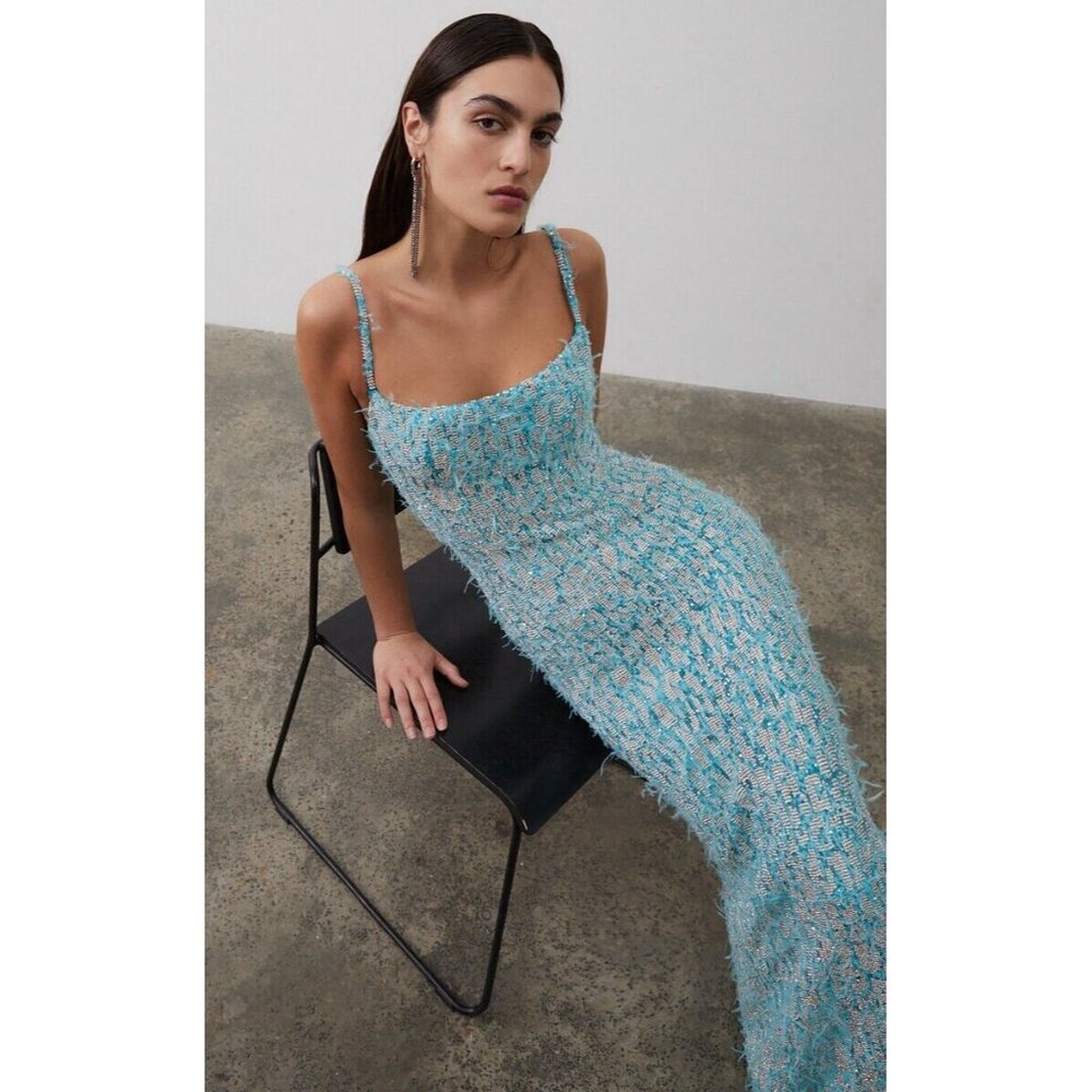 Rachel Gilbert | Dresses | Rachel Gilbert Tilly Gown Blue Crystal Feather |  Poshmark